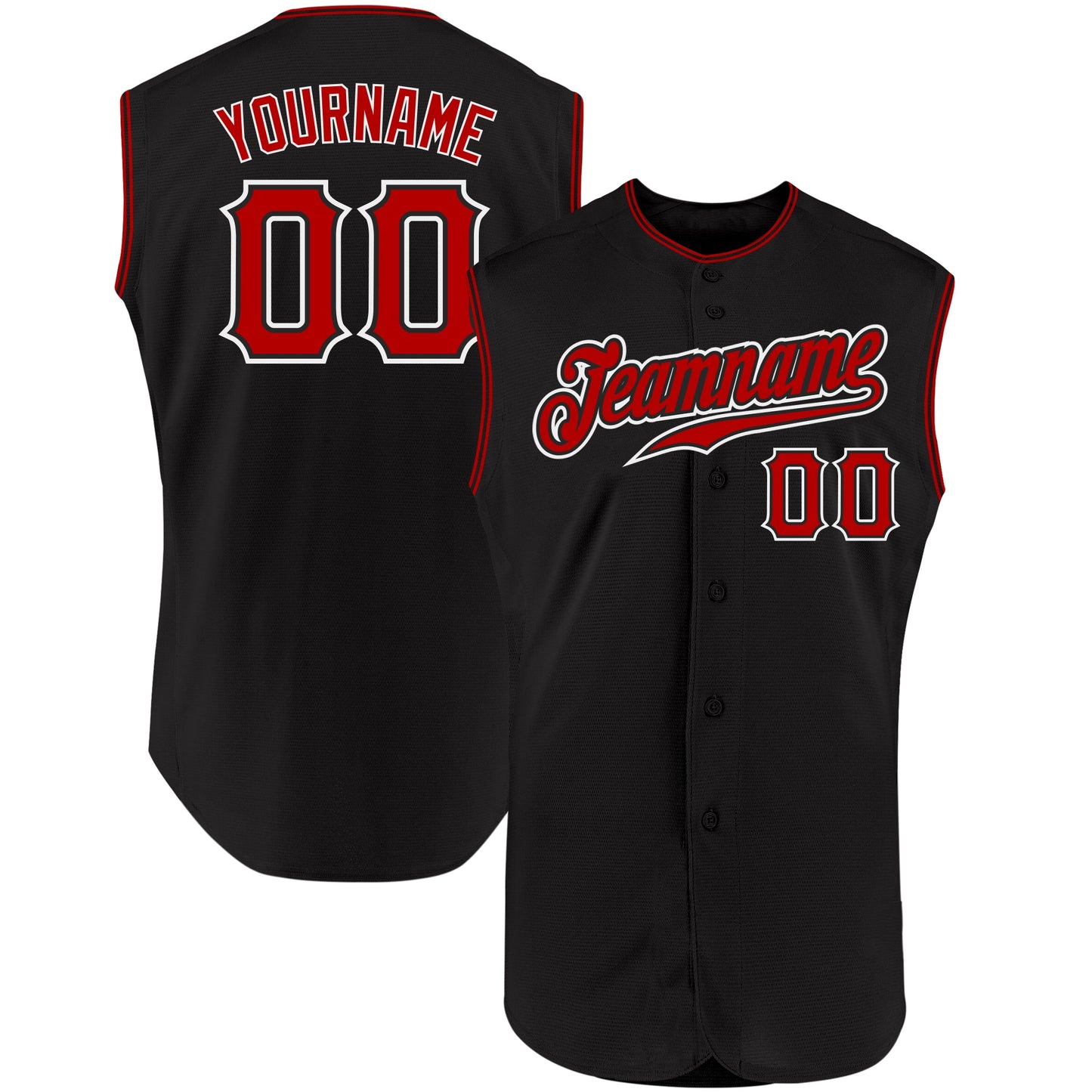 Custom Black Red-White Authentic Sleeveless Baseball Jersey - Main View