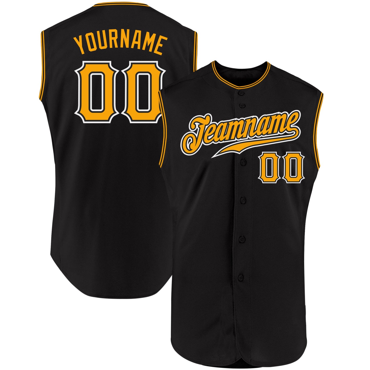 Custom Black Gold-White Authentic Sleeveless Baseball Jersey - Main View
