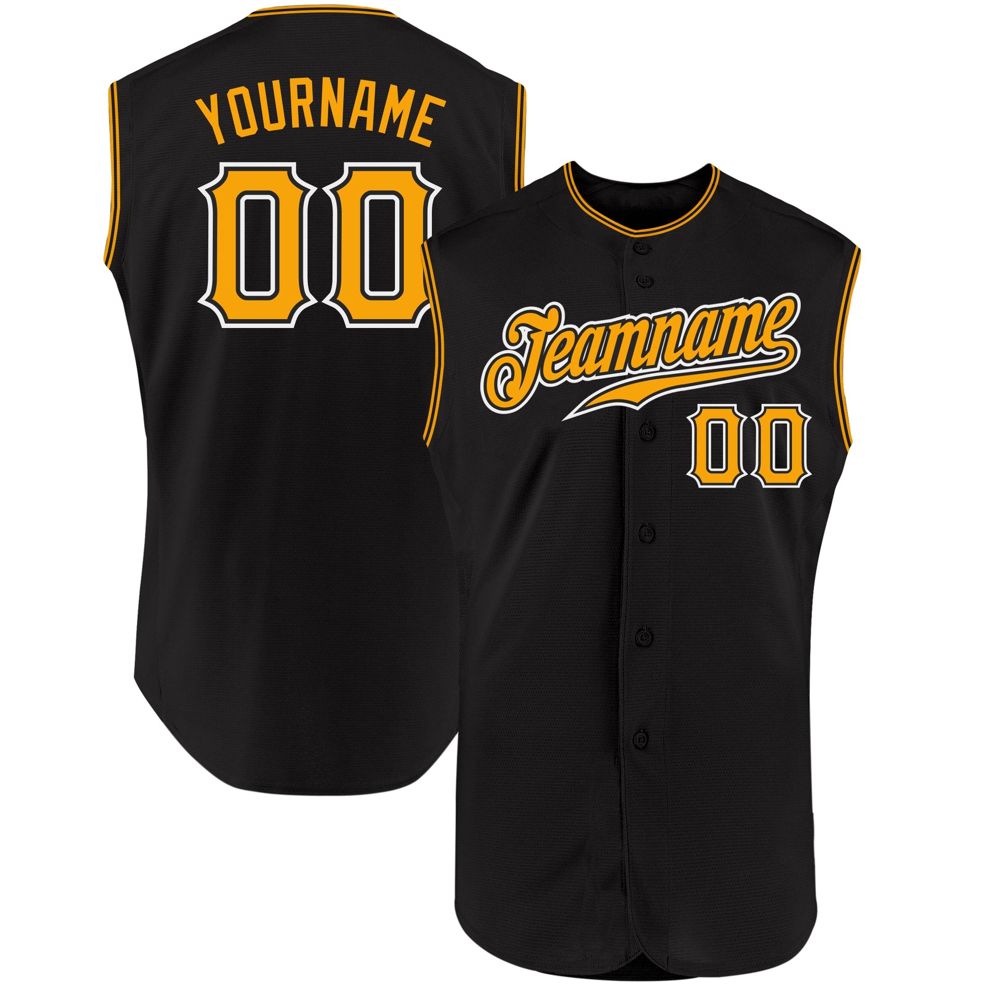 Custom Black Gold-White Authentic Sleeveless Baseball Jersey - Main View