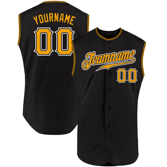 Custom Black Gold-White Authentic Sleeveless Baseball Jersey - Main View