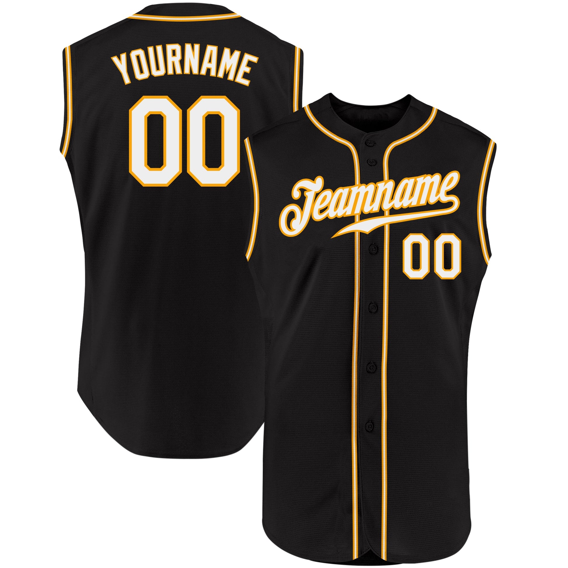 Custom Black White-Gold Authentic Sleeveless Baseball Jersey - Main View