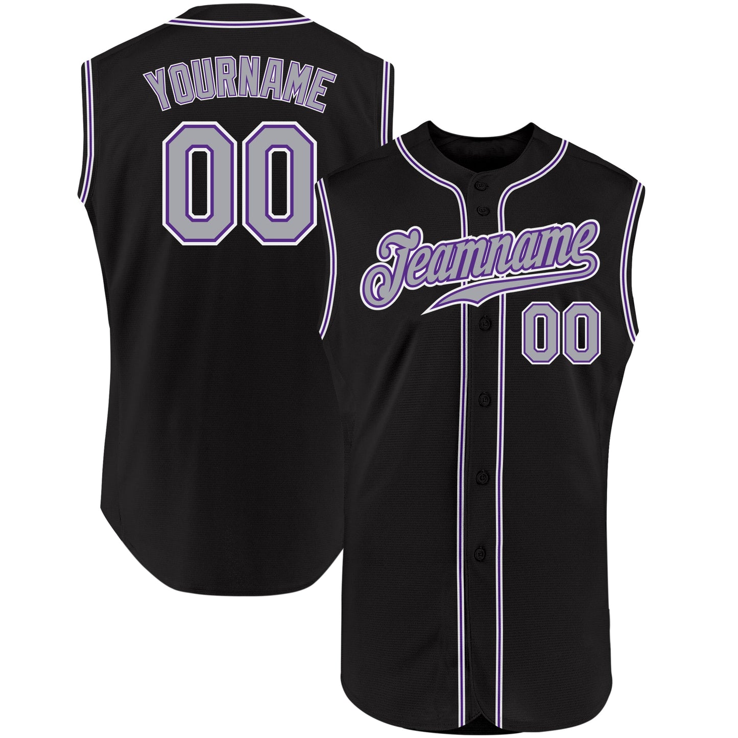 Custom Black Gray-Purple Authentic Sleeveless Baseball Jersey - Main View