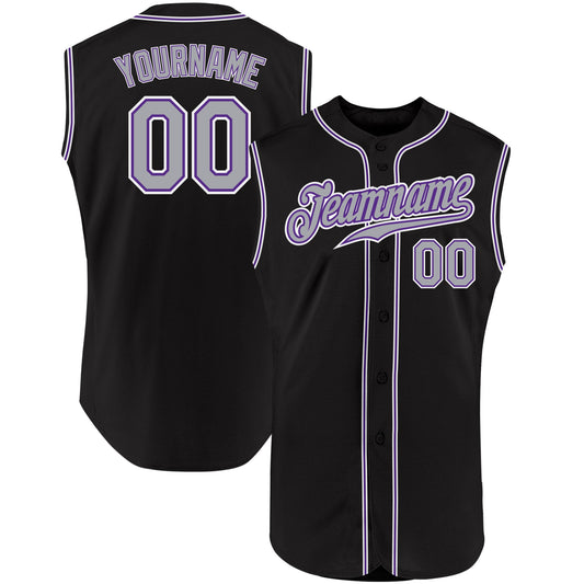 Custom Black Gray-Purple Authentic Sleeveless Baseball Jersey - Main View
