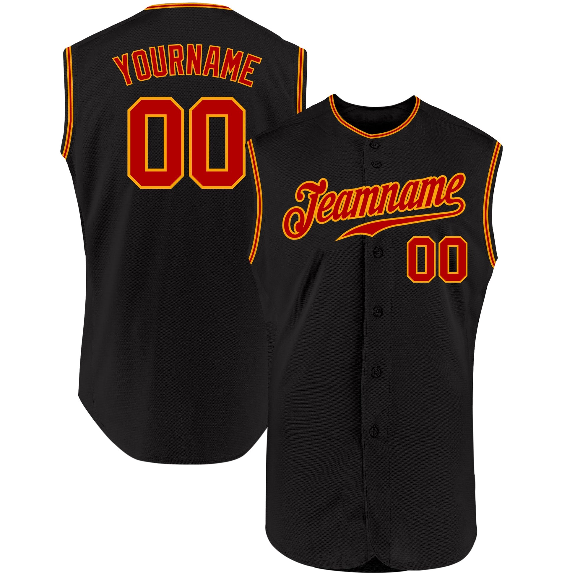 Custom Black Red-Gold Authentic Sleeveless Baseball Jersey - Main View