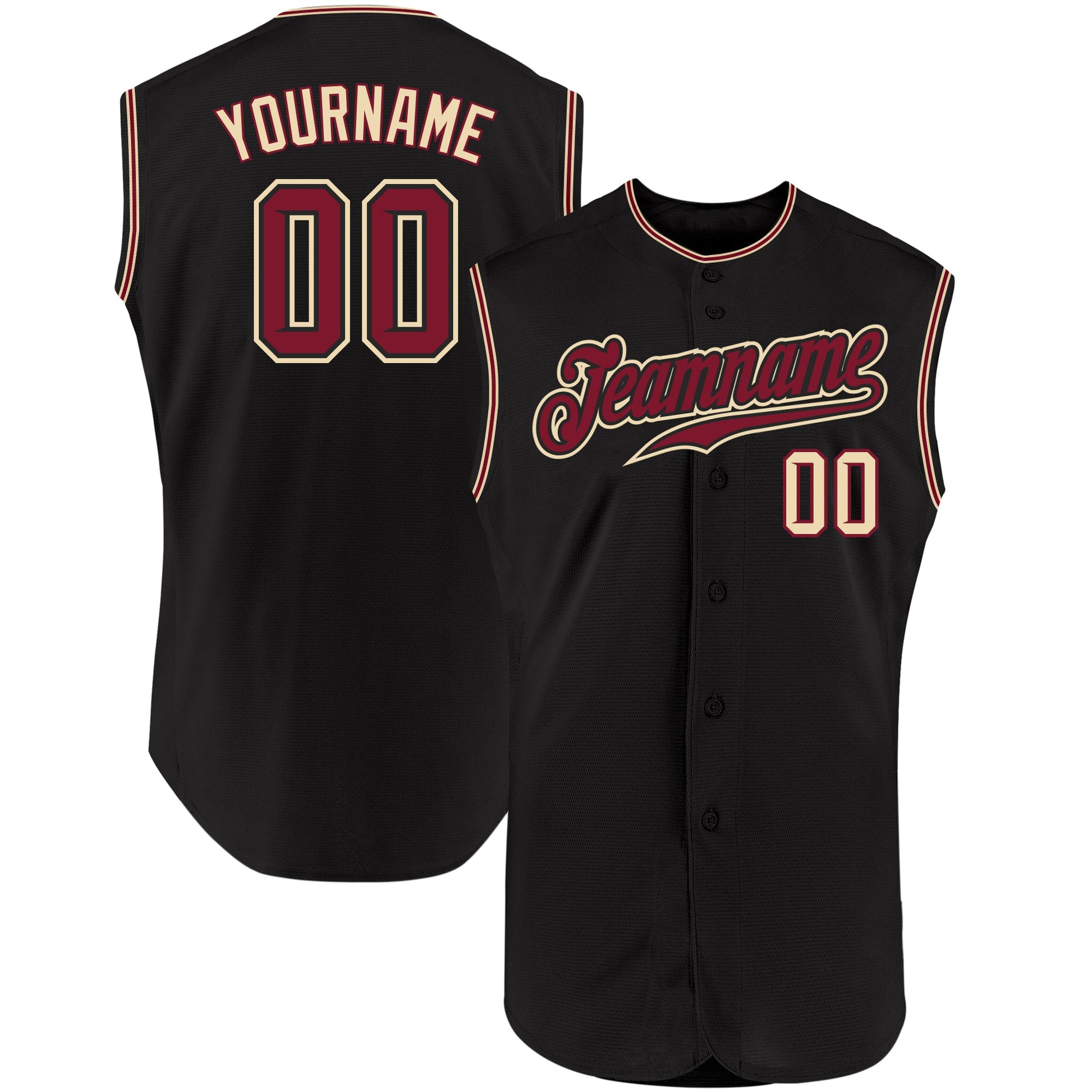 Custom Black Crimson-City Cream Authentic Sleeveless Baseball Jersey - Main View