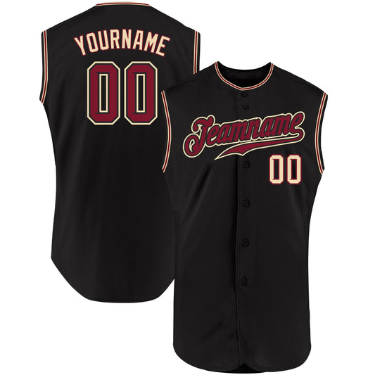 Custom Black Crimson-City Cream Authentic Sleeveless Baseball Jersey - Main View