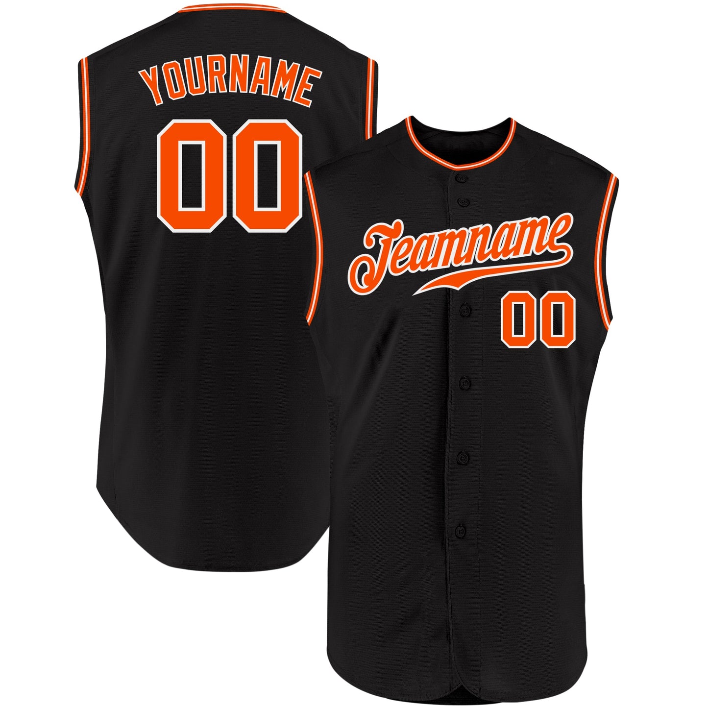 Custom Black Orange-White Authentic Sleeveless Baseball Jersey - Main View