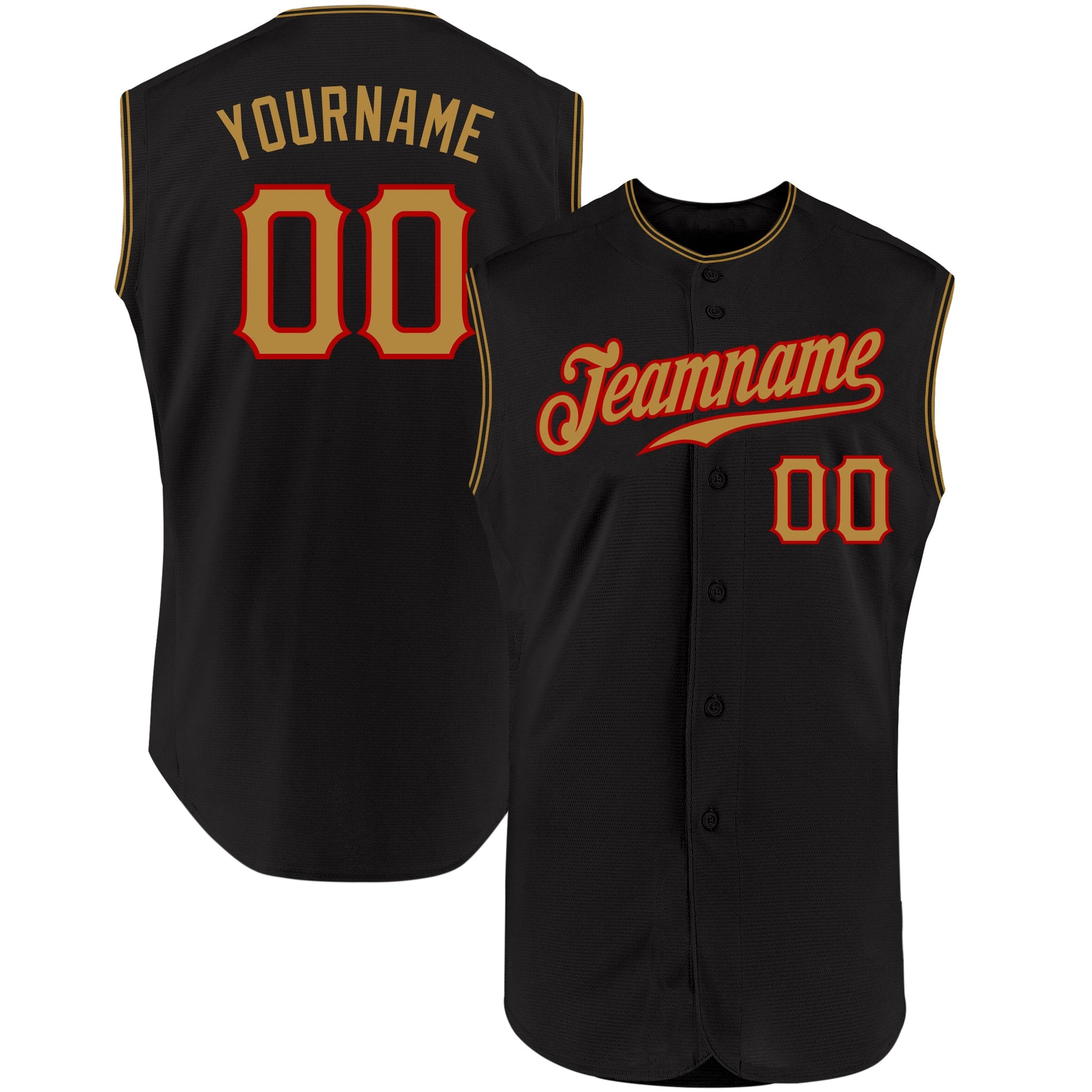 Custom Black Old Gold-Red Authentic Sleeveless Baseball Jersey - Main View