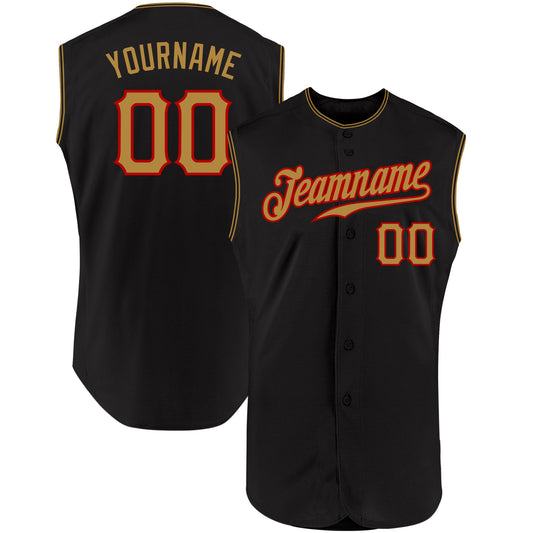 Custom Black Old Gold-Red Authentic Sleeveless Baseball Jersey - Main View