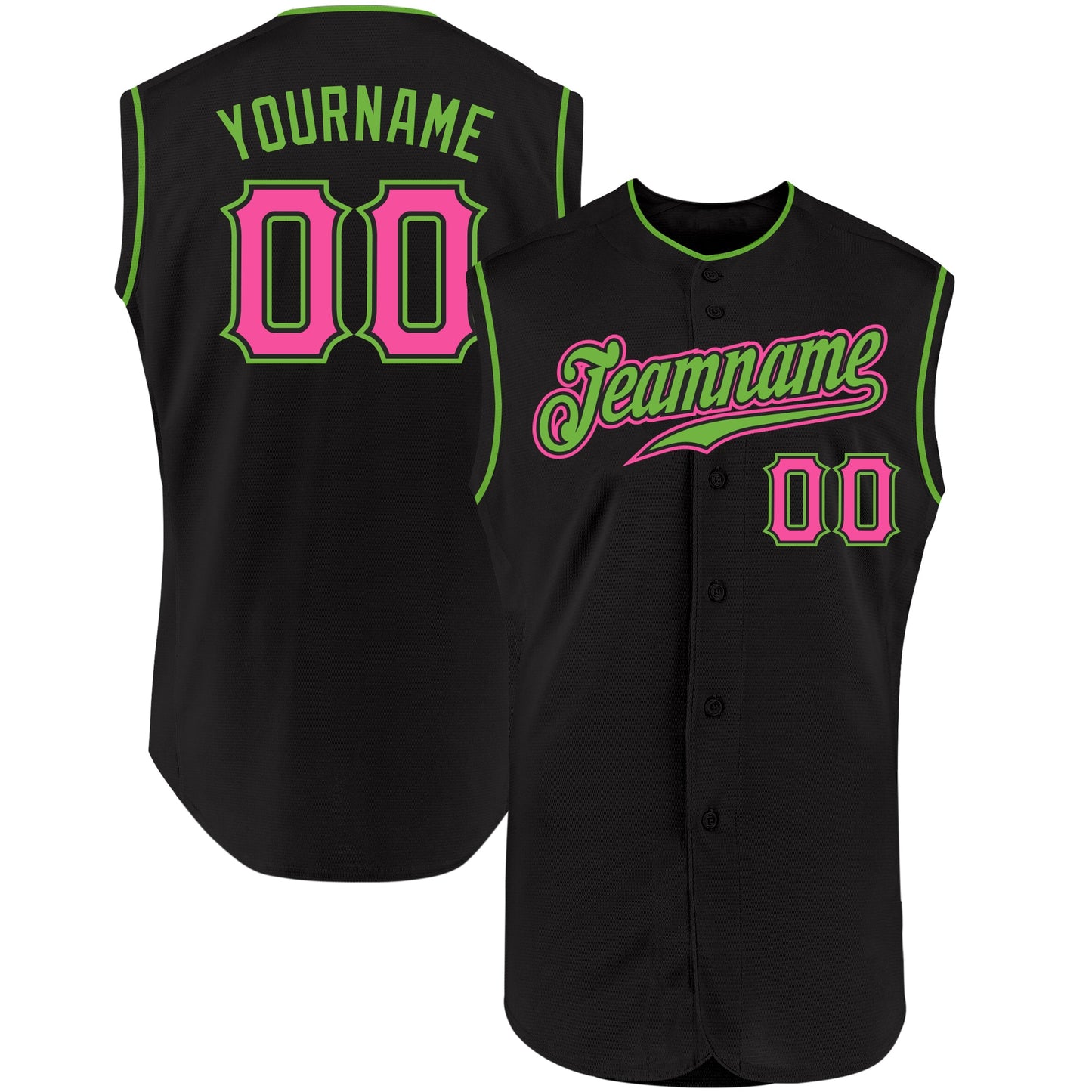 Custom Black Pink-Neon Green Authentic Sleeveless Baseball Jersey - Main View