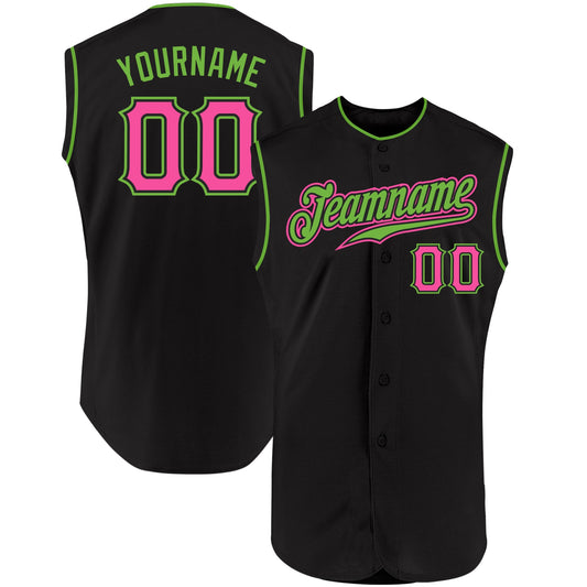 Custom Black Pink-Neon Green Authentic Sleeveless Baseball Jersey - Main View