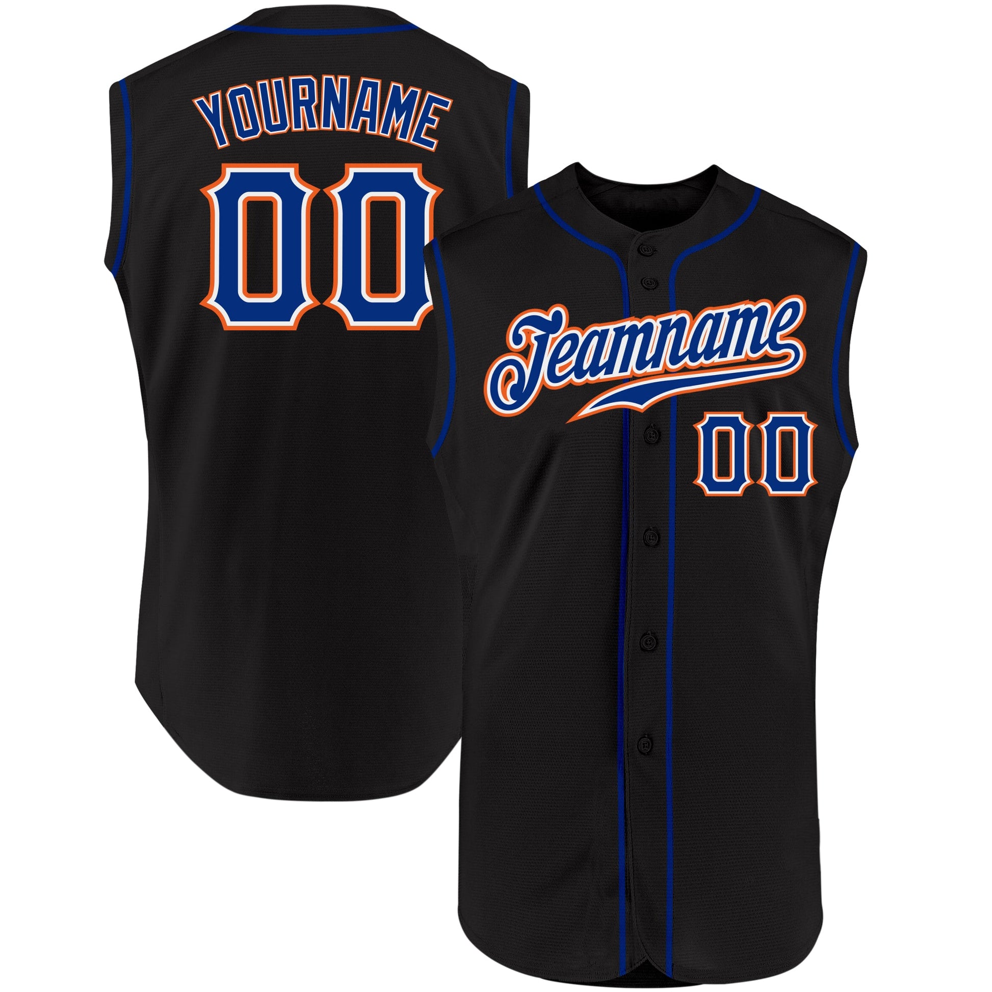 Custom Black Royal-Orange Authentic Sleeveless Baseball Jersey - Main View