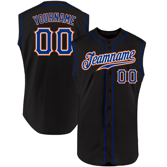 Custom Black Royal-Orange Authentic Sleeveless Baseball Jersey - Main View