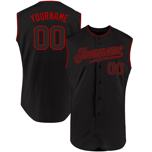 Custom Black Black-Red Authentic Sleeveless Baseball Jersey - Main View