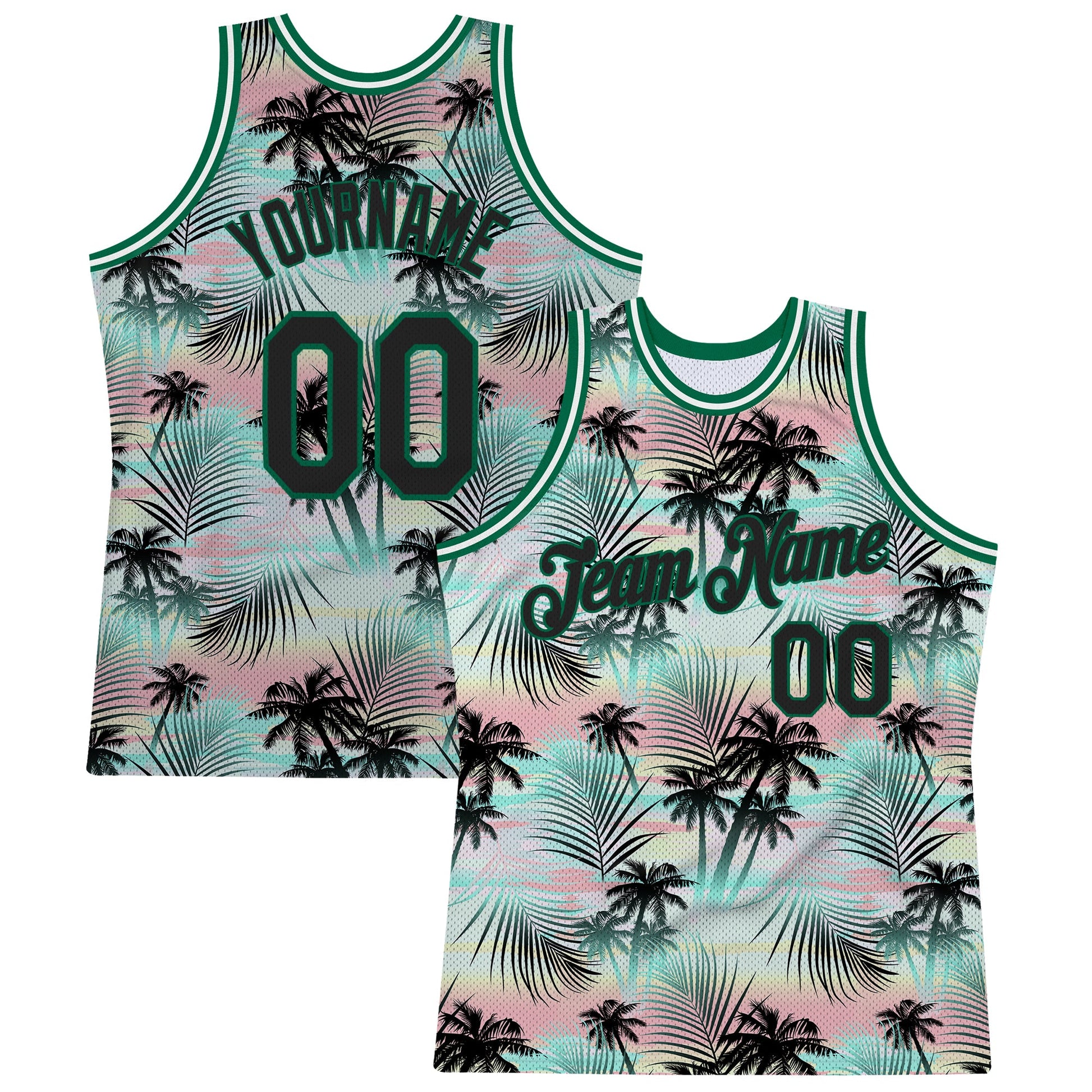 Custom Black Black-Kelly Green 3D Pattern Tropical Hawaii Palm Leaves Authentic Basketball Jersey - Main View