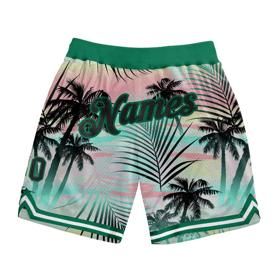 Custom Black Black-Kelly Green 3D Pattern Design Tropical Palm Leaves Authentic Basketball Shorts - Main View