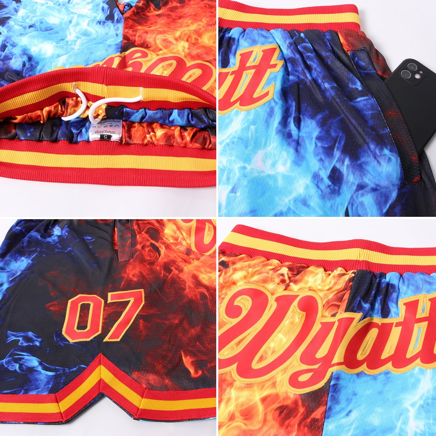 Custom Black Red-Gold 3D Pattern Design Flame Authentic Basketball Shorts view 4