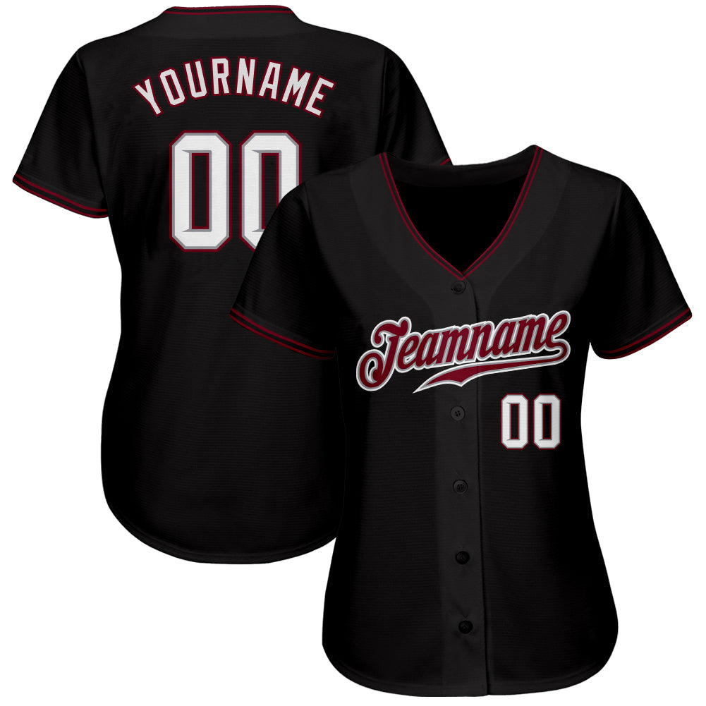 Custom Black White-Crimson Authentic Baseball Jersey view 2