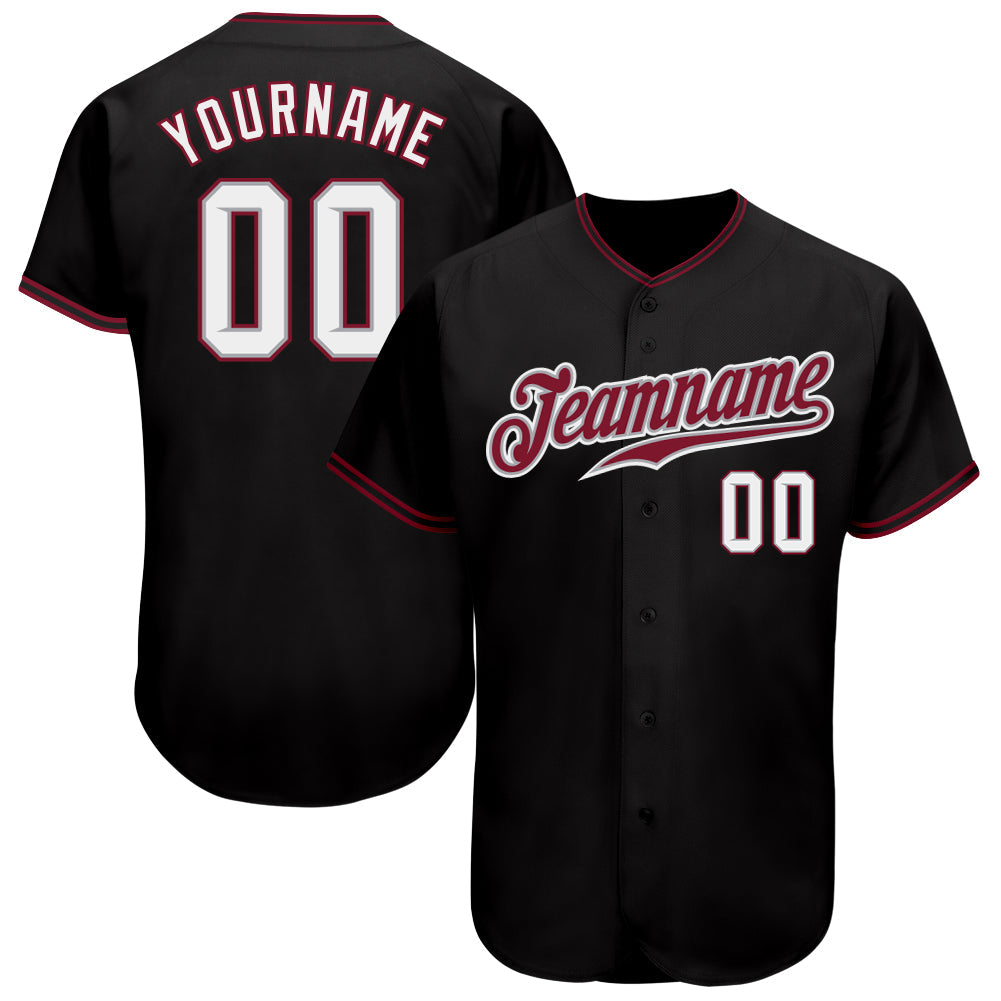 Custom Black White-Crimson Authentic Baseball Jersey - Main View