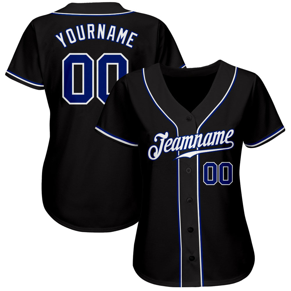 Custom Black Royal-White Authentic Baseball Jersey view 2