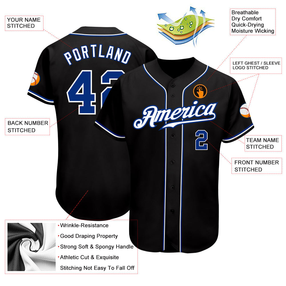 Custom Black Royal-White Authentic Baseball Jersey view 3