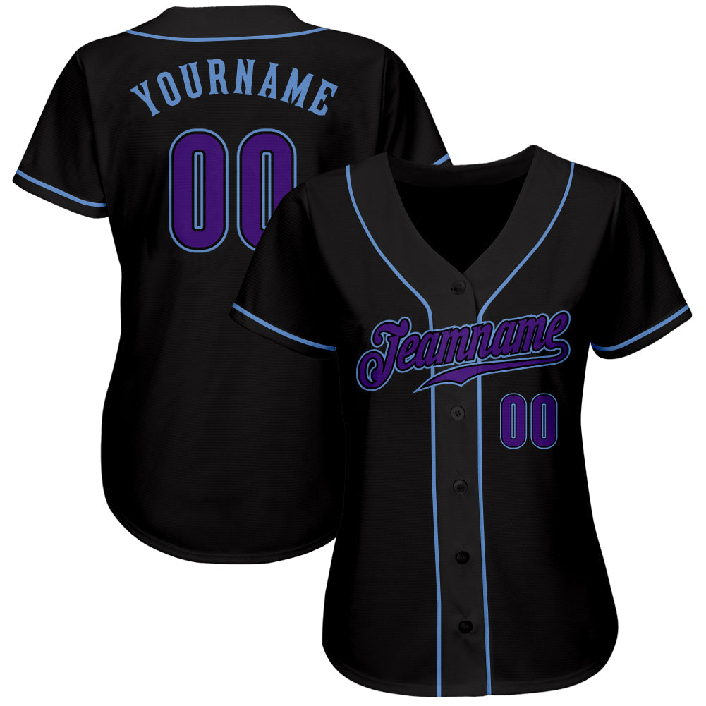 Custom Black Purple-Light Blue Authentic Baseball Jersey view 2