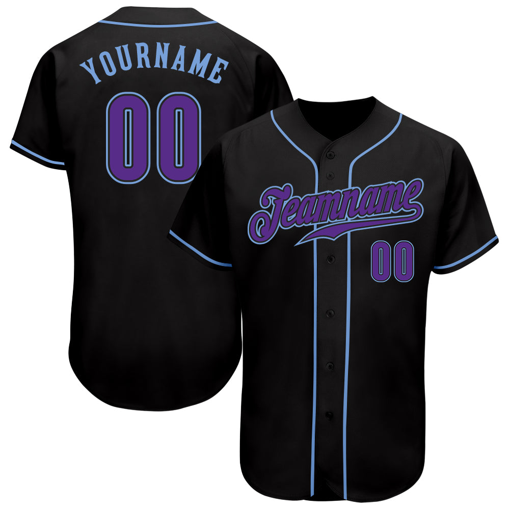 Custom Black Purple-Light Blue Authentic Baseball Jersey - Main View