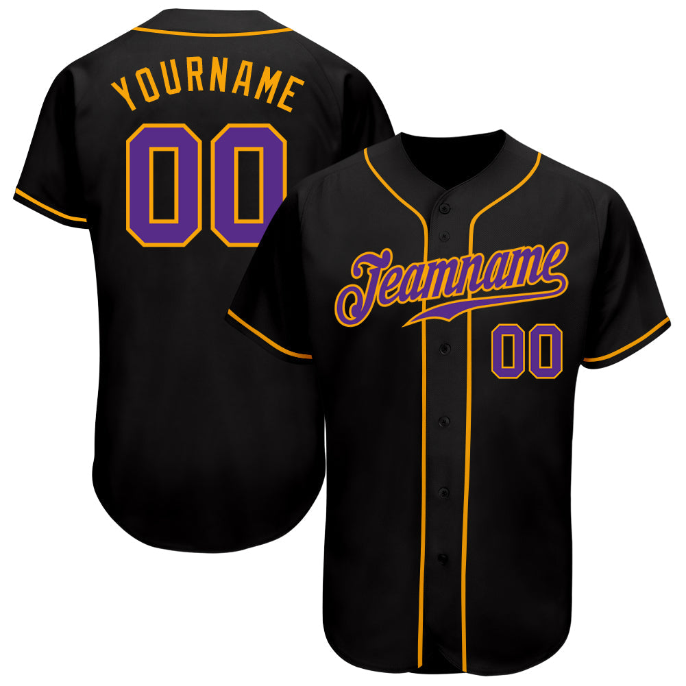 Custom Black Purple-Gold Authentic Baseball Jersey - Main View