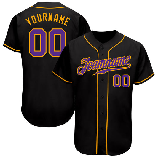 Custom Black Purple-Gold Authentic Baseball Jersey - Main View