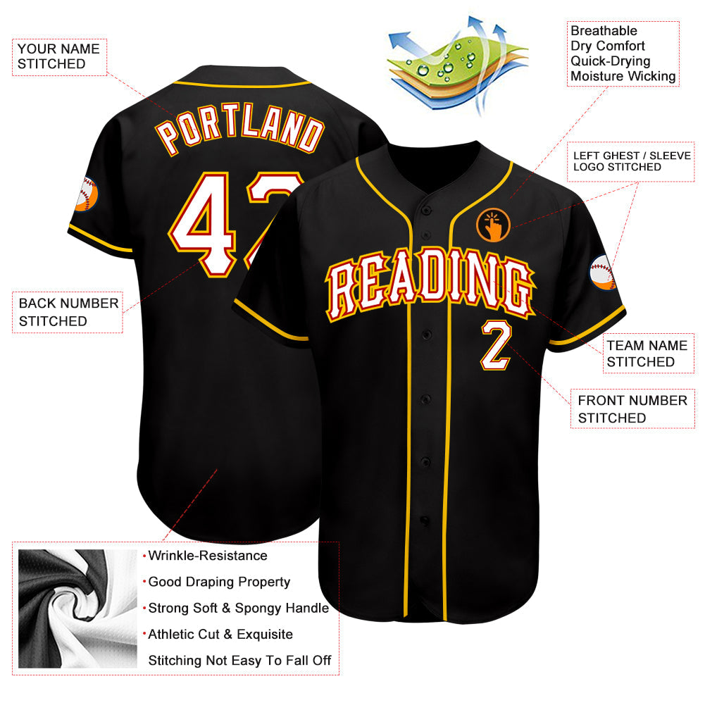 Custom Black White-Gold Authentic Baseball Jersey view 3