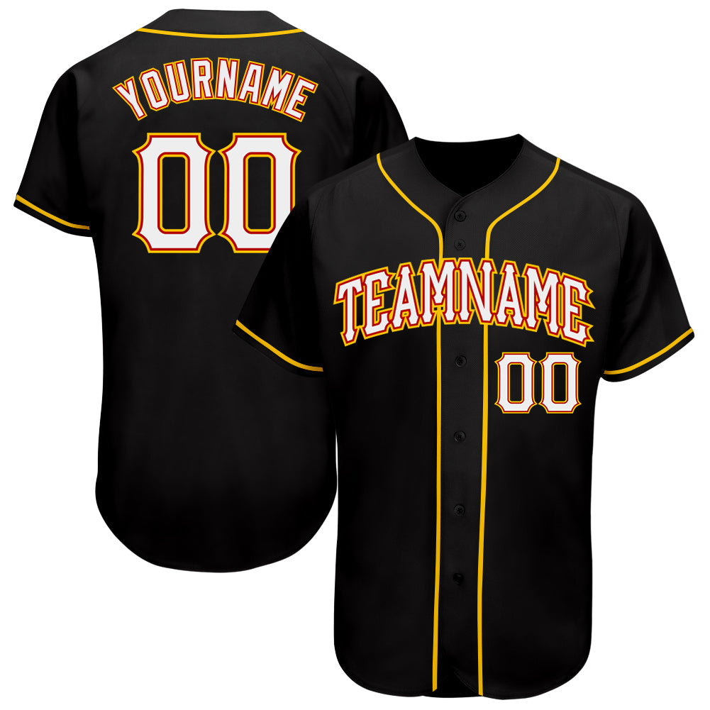 Custom Black White-Gold Authentic Baseball Jersey - Main View