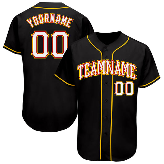 Custom Black White-Gold Authentic Baseball Jersey - Main View