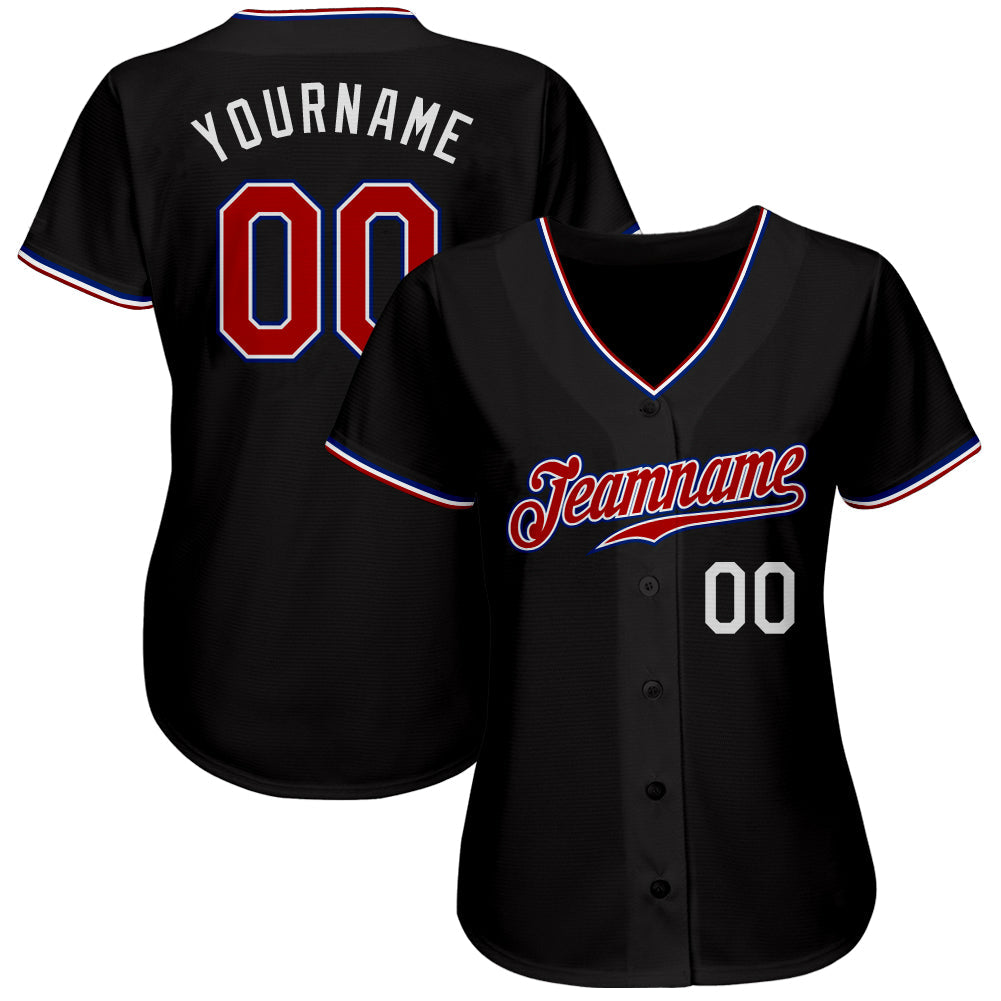 Custom Black Red-Royal Authentic Baseball Jersey view 2