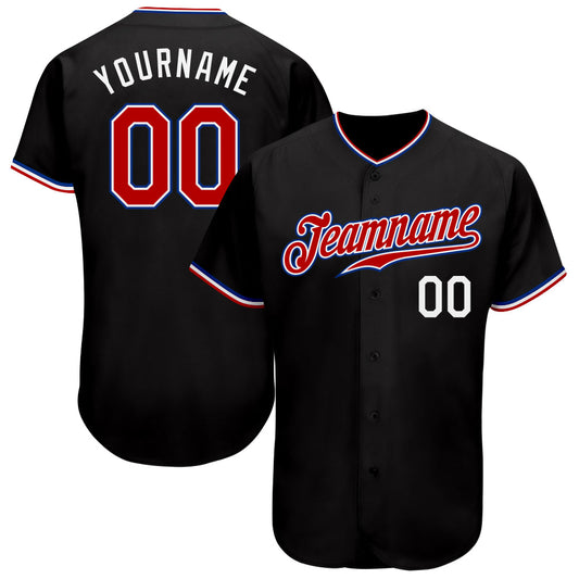 Custom Black Red-Royal Authentic Baseball Jersey - Main View