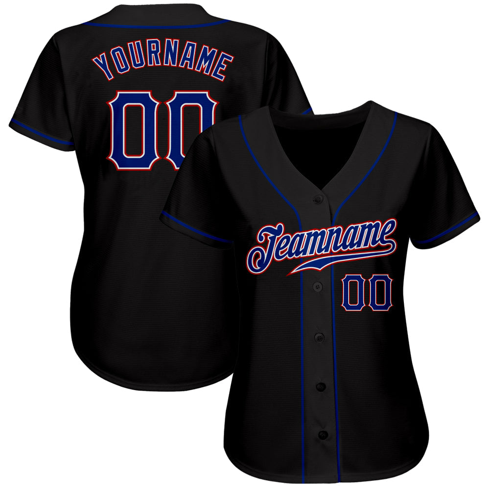Custom Black Royal-Red Authentic Baseball Jersey view 2