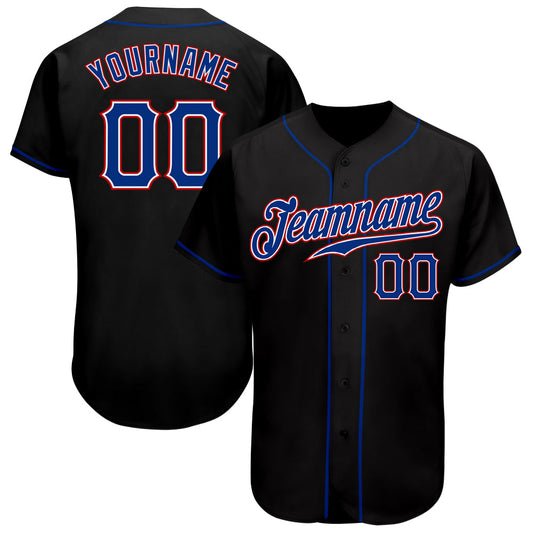 Custom Black Royal-Red Authentic Baseball Jersey - Main View