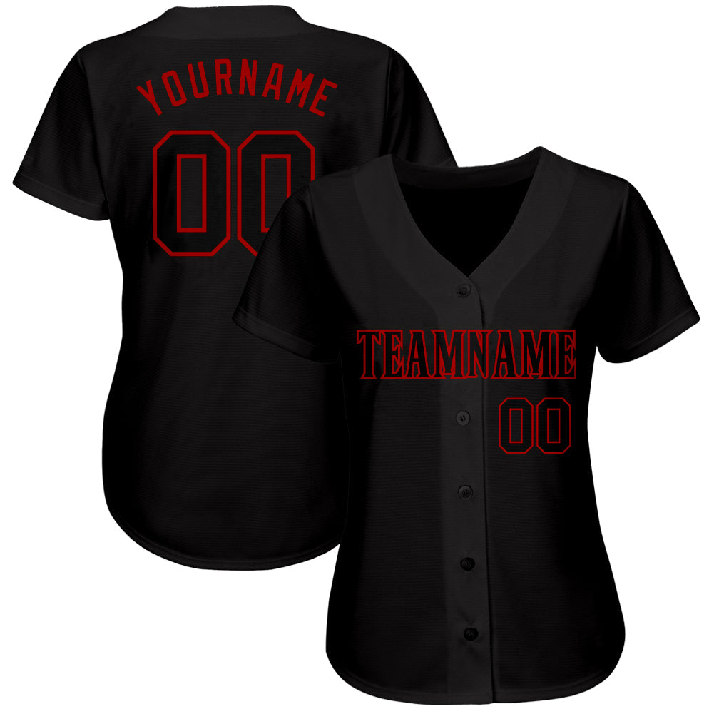 Custom Black Black-Red Authentic Baseball Jersey view 2