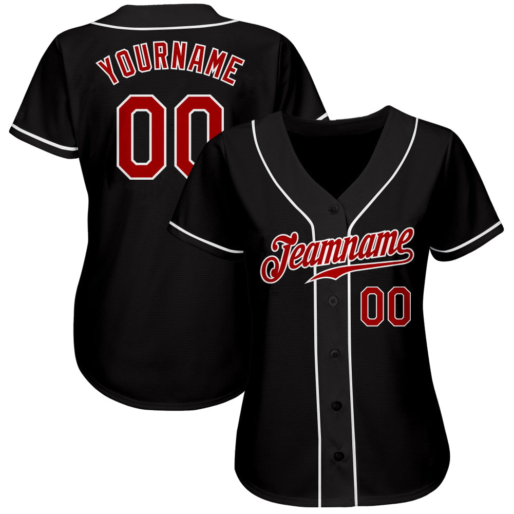 Custom Black Red-White Authentic Baseball Jersey view 3