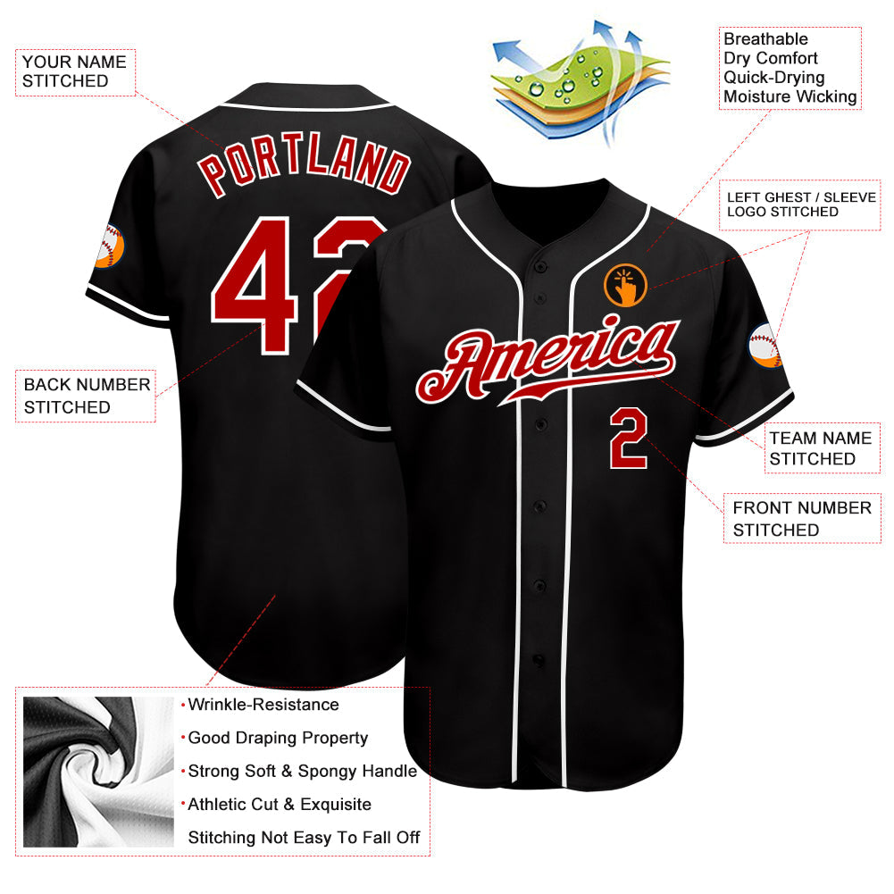 Custom Black Red-White Authentic Baseball Jersey view 4