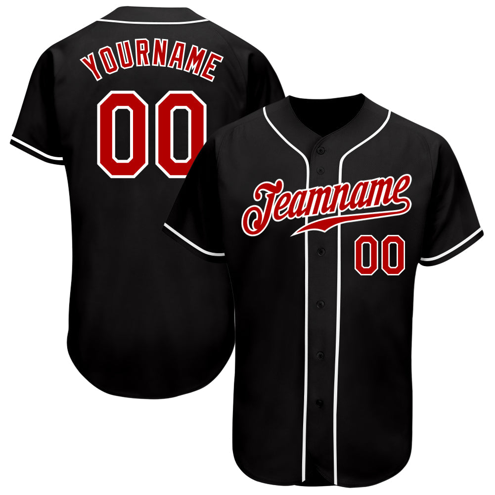 Custom Black Red-White Authentic Baseball Jersey - Main View