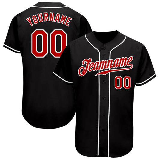 Custom Black Red-White Authentic Baseball Jersey - Main View