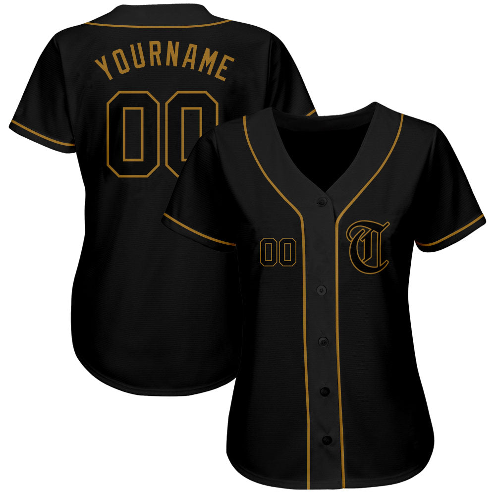 Custom Black Black-Old Gold Authentic Baseball Jersey view 2