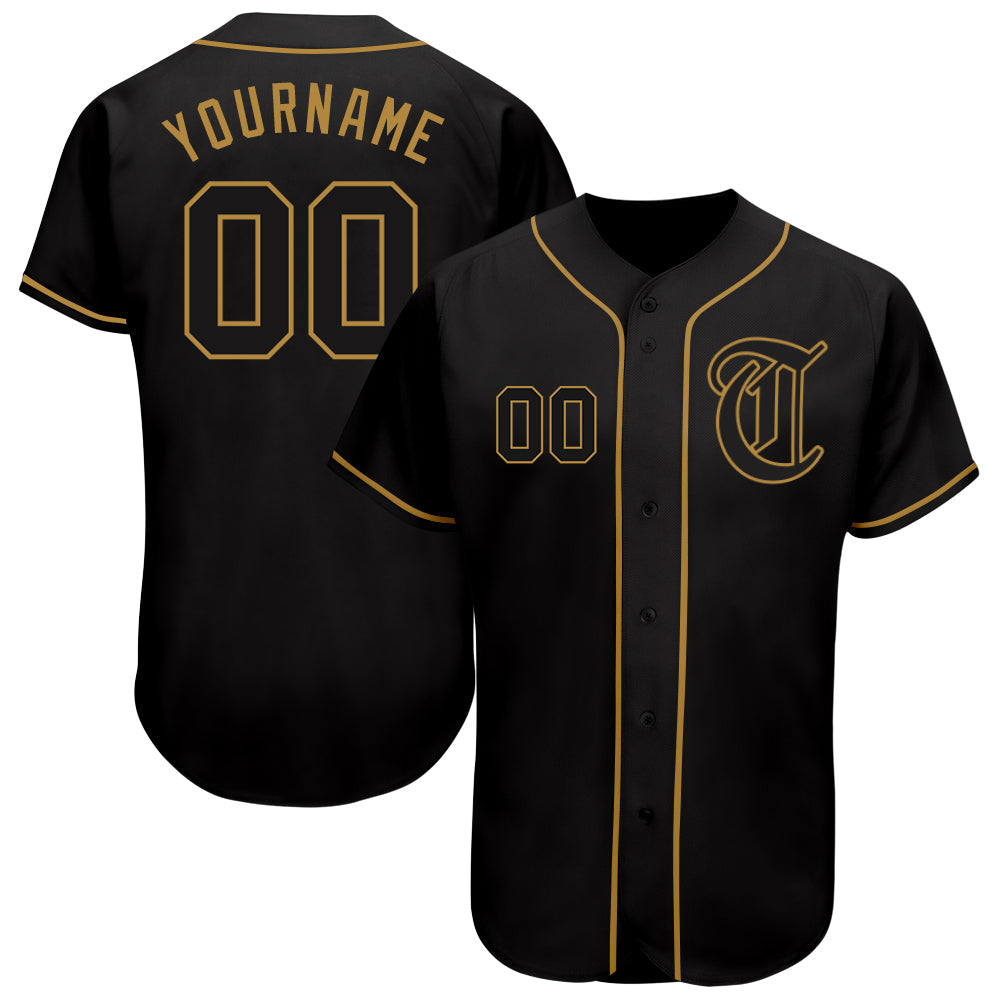 Custom Black Black-Old Gold Authentic Baseball Jersey - Main View