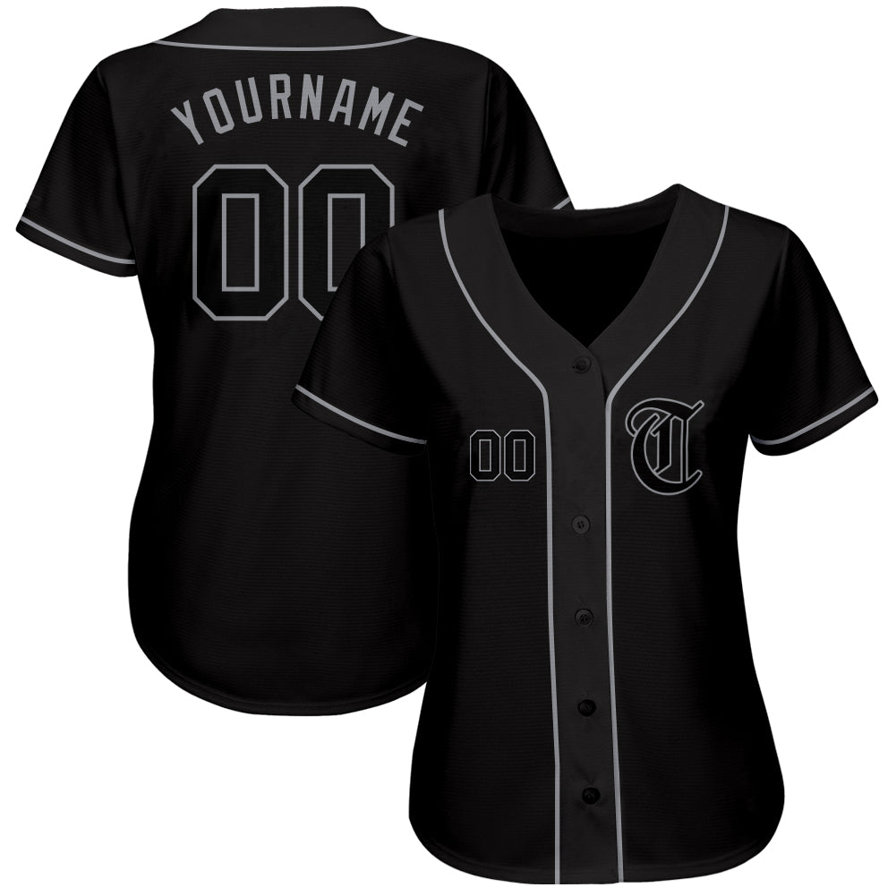 Custom Black Black-Gray Authentic Baseball Jersey view 2