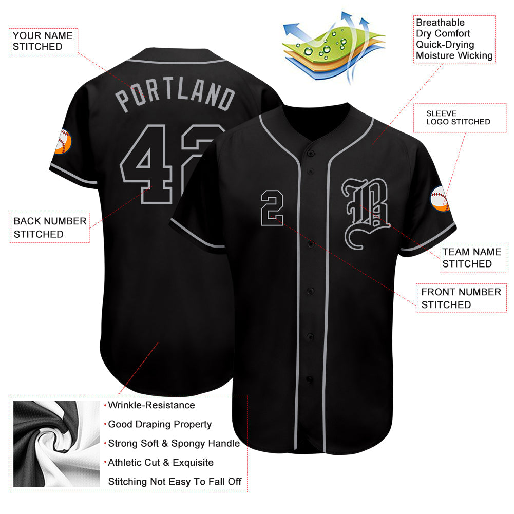 Custom Black Black-Gray Authentic Baseball Jersey view 3