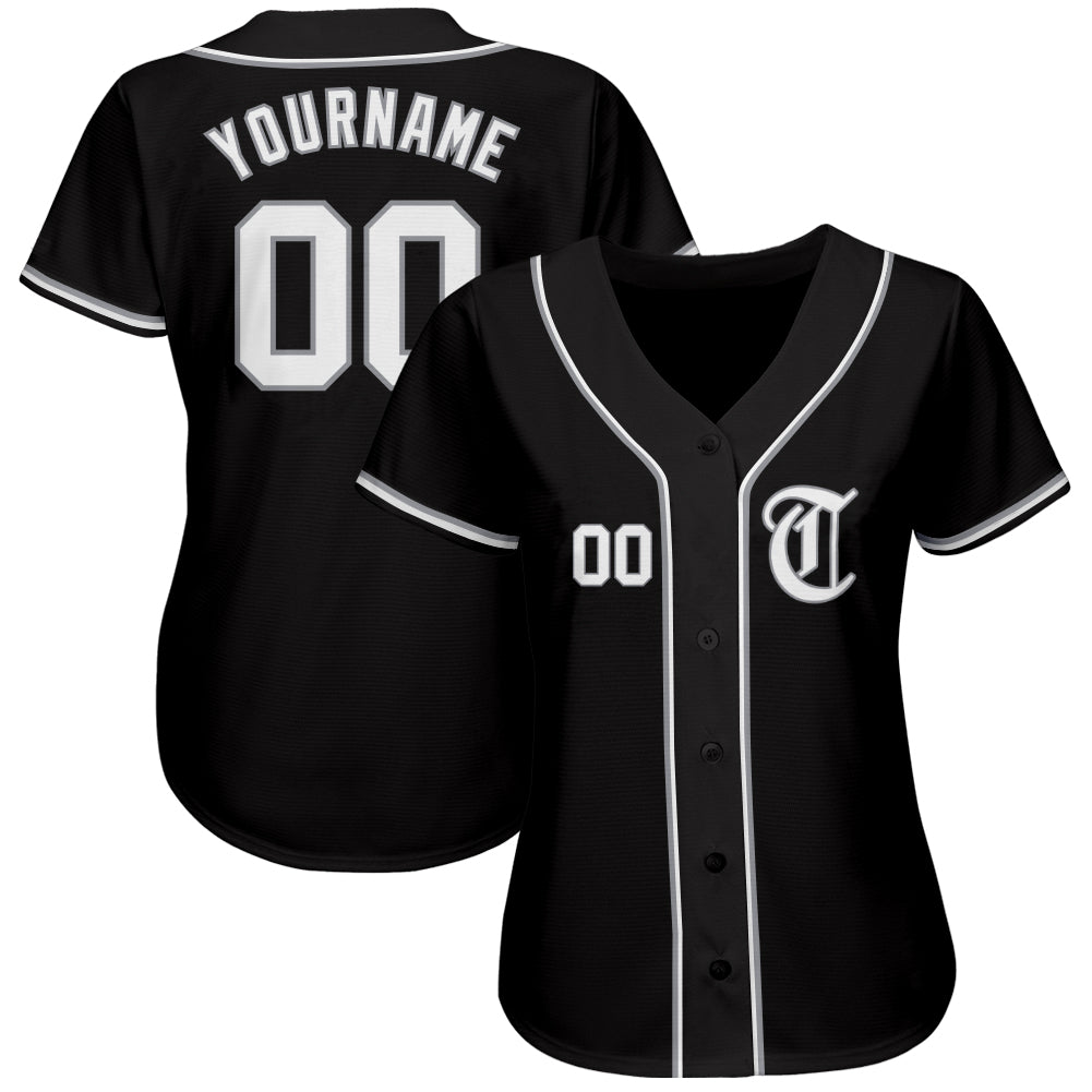 Custom Black White-Gray Authentic Baseball Jersey view 2