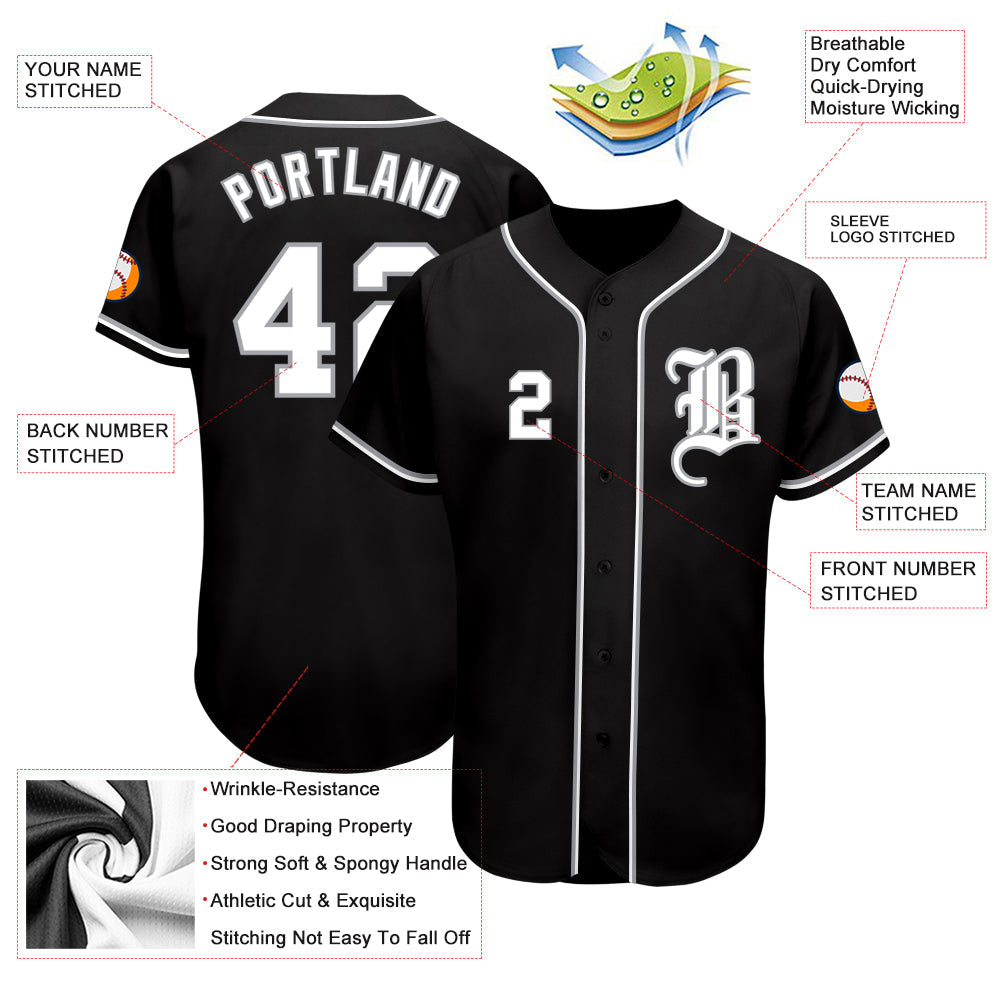 Custom Black White-Gray Authentic Baseball Jersey view 3