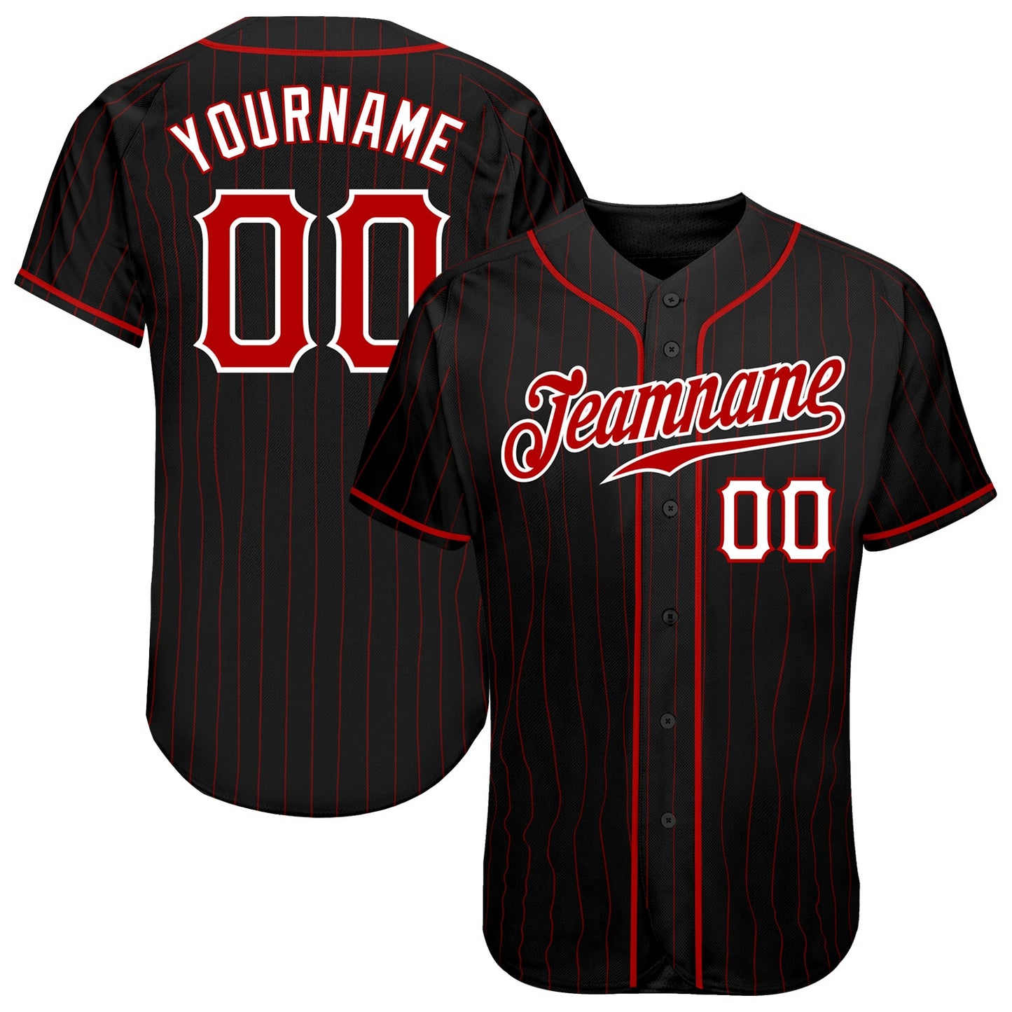 Custom Black Red Pinstripe Red-White Authentic Baseball Jersey - Main View