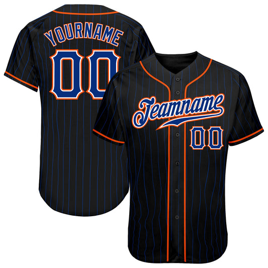 Custom Black Royal Pinstripe Royal-Orange Authentic Baseball Jersey - Main View