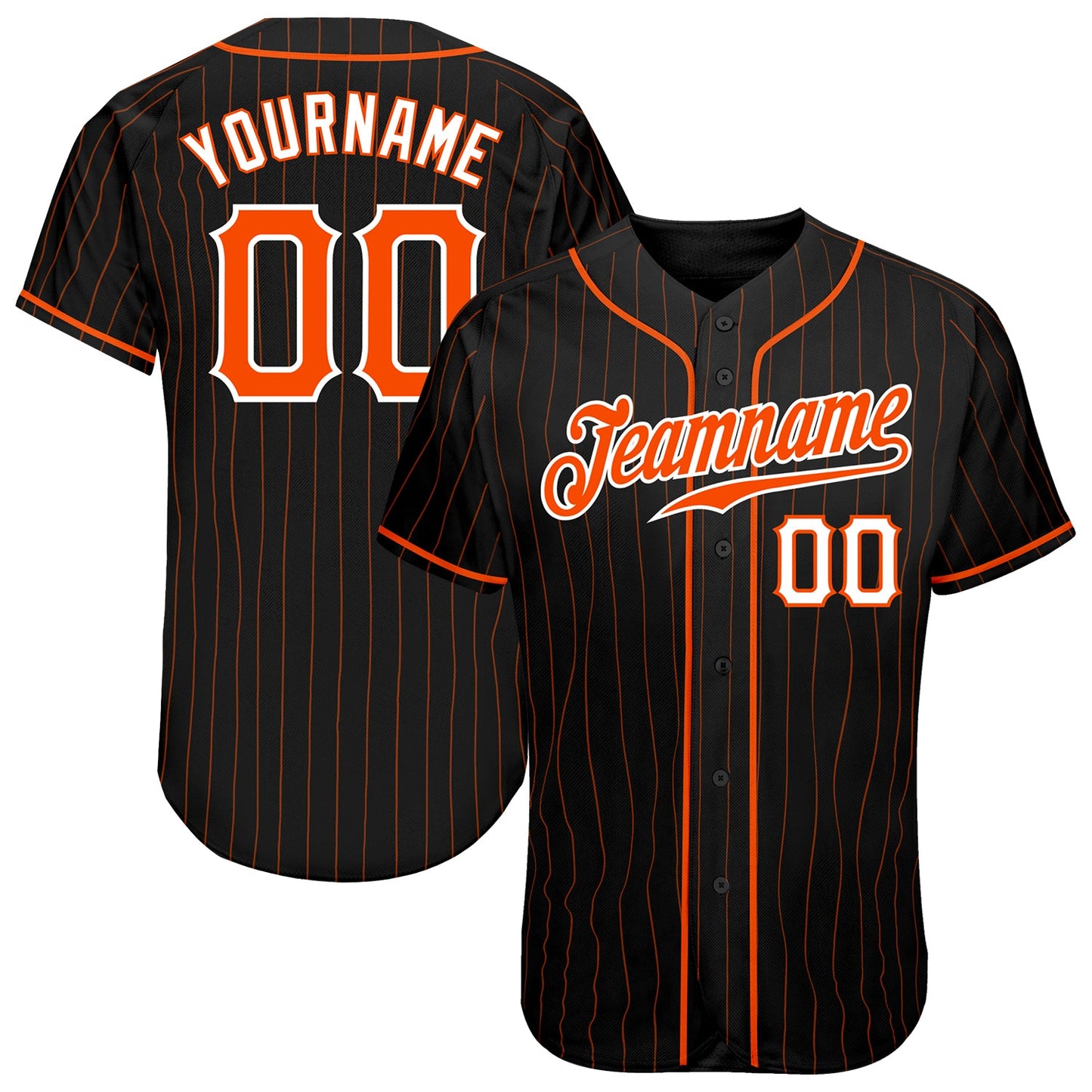 Custom Black Orange Pinstripe Orange-White Authentic Baseball Jersey - Main View
